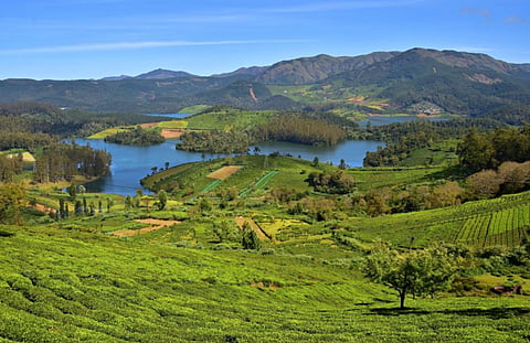 An aerial view of the Emerald Lake